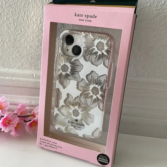Kate Spade iPhone 13 clear transparent gold silver floral phone case new NWT - Picture 4 of 13